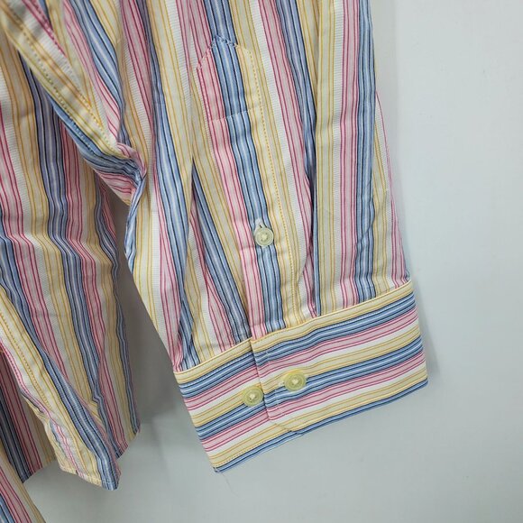 NWT Banana Republic Pink, Blue, Yellow Striped Collared Dress Shirt XL 17 - 17.5 - Picture 8 of 10